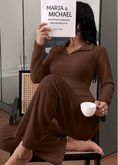 women clothes image of Dark Coffee Long Sleeve Lounge Top and Pants