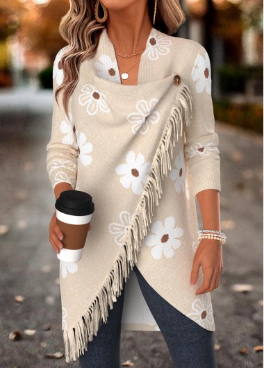 women clothes image of Beige Two-piece Floral Print Coat and Camisole Top