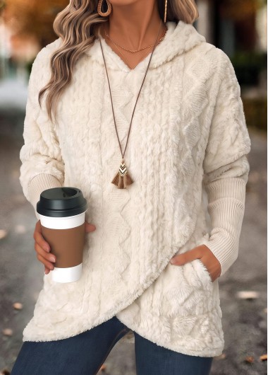 women clothes image of Beige Fake 2in1 Long Sleeve Hoodie