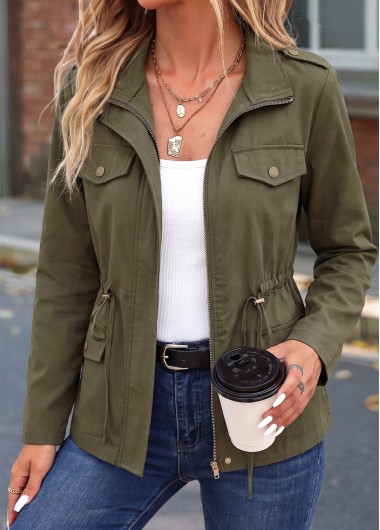 women clothes image of Olive Green Lace Up Long Sleeve Jacket