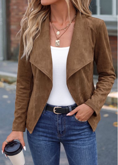 women clothes image of Dark Coffee Long Sleeve Turn Down Collar Jacket