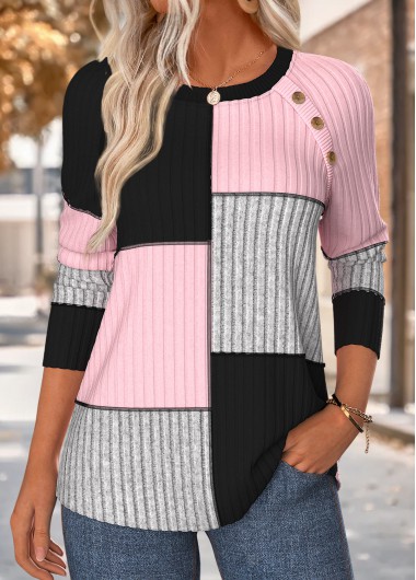 women clothes image of Pink Tummy Coverage Long Sleeve Round Neck T Shirt