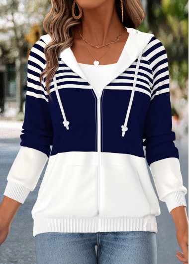 women clothes image of Navy Kangaroo Pocket Striped Coat and Camisole Top