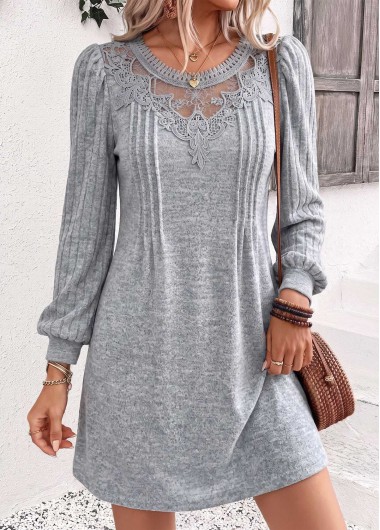 women clothes image of Light Grey Marl Short Tuck Stitch Long Sleeve Dress