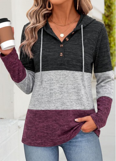 women clothes image of Multi Color Geometric Print Tummy Coverage Long Sleeve Hoodie