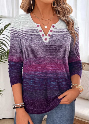 women clothes image of Multi Color Striped Tummy Coverage Long Sleeve T Shirt