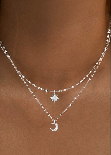 women clothes image of Silvery Color White Moon Alloy Detail Necklace
