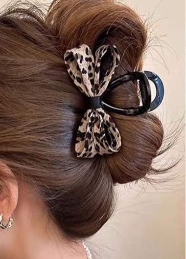 women clothes image of Dark Camel Leopard Print Bow Barrette