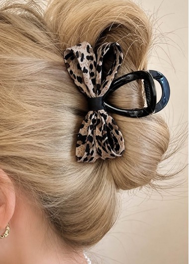 women clothes image of Dark Camel Leopard Print Bow Barrette