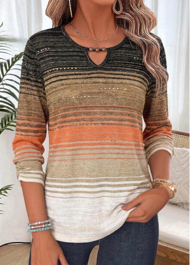 women clothes image of Multi Color Ombre Shirred 3/4 Sleeve Blouse