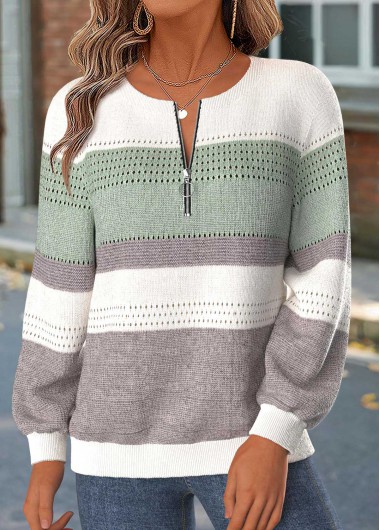 women clothes image of Mint Green Striped Tummy Coverage Long Sleeve Sweatshirt