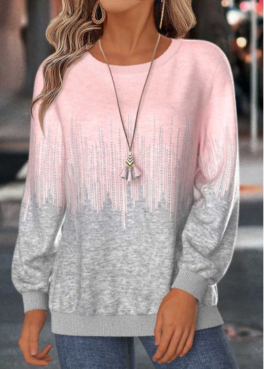 women clothes image of Pink Geometric Print Tummy Coverage Long Sleeve Sweatshirt