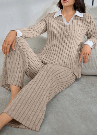 women clothes image of Light Coffee Long Sleeve Lounge Top and Pants