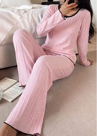 women clothes image of Light Pink Long Sleeve Lounge Top and Pants