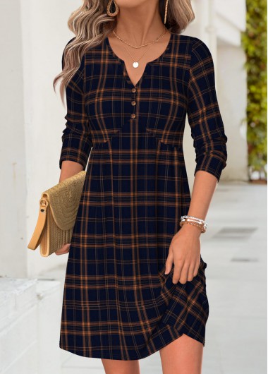 women clothes image of Black Plaid Short Tummy Coverage Long Sleeve Dress