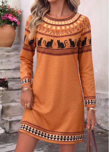 women clothes image of Halloween Orange Short Tummy Coverage Long Sleeve Dress