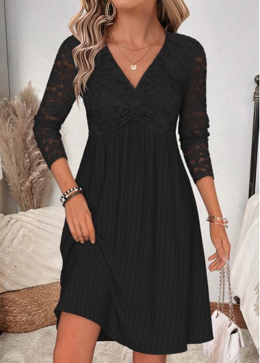 women clothes image of Black Layered Long Sleeve V Neck Dress