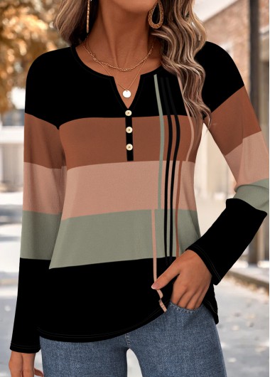 women clothes image of Black Striped Tummy Coverage Long Sleeve T Shirt
