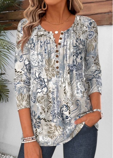 women clothes image of Multi Color Tribal Print Curved Hem T Shirt