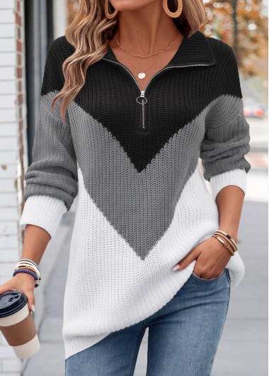 women clothes image of Black Tummy Coverage Long Sleeve Turn Down Collar Sweater