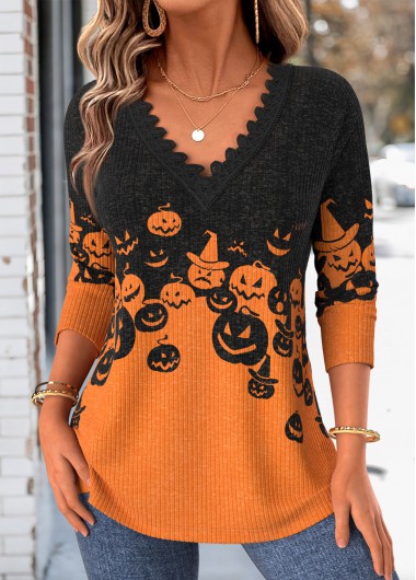 women clothes image of Halloween Orange Tummy Coverage Long Sleeve T Shirt