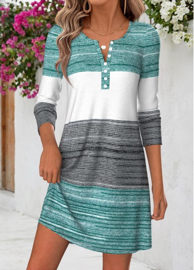 women clothes image of Mint Green Geometric Print Short Tummy Coverage Dress