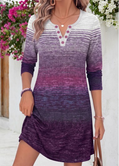 women clothes image of Royal Blue Geometric Print Button Long Sleeve Dress