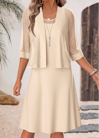 women clothes image of Light Coffee Tummy Coverage Half Sleeve Dress and Cardigan