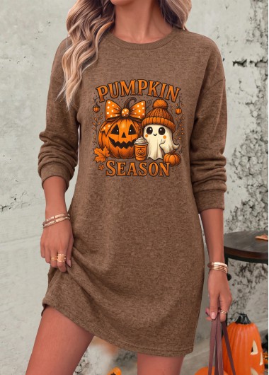 women clothes image of Halloween Gray Brown Short Tummy Coverage Long Sleeve Dress