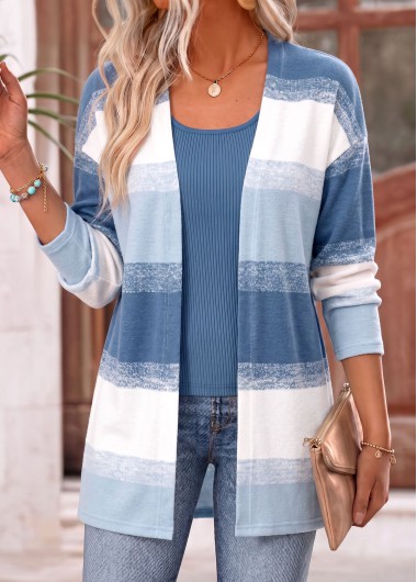 women clothes image of Blue Patchwork Geometric Print Long Sleeve Coat
