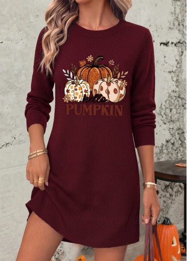 women clothes image of Deep Red Halloween Print Short Tummy Coverage Dress