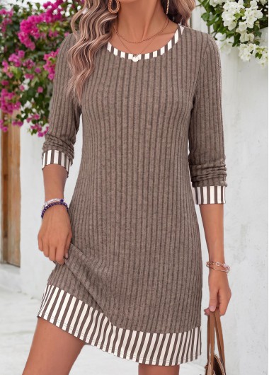 women clothes image of Gray Brown Short Tummy Coverage Long Sleeve Dress