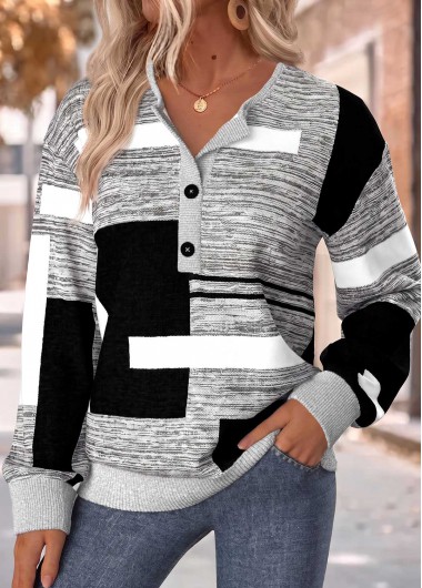 women clothes image of Dark Grey Marl Geometric Print Tummy Coverage Sweatshirt