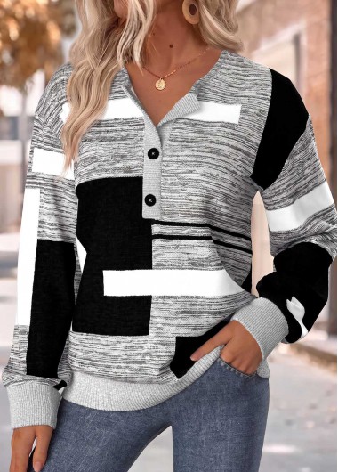 women clothes image of Dark Grey Marl Geometric Print Tummy Coverage Sweatshirt