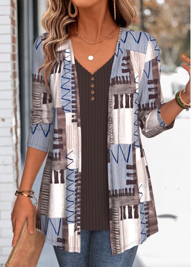 women clothes image of Multi Color Geometric Print Fake Two Piece Twinset