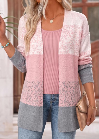 women clothes image of Pink Ombre Long Sleeve Open Front Coat