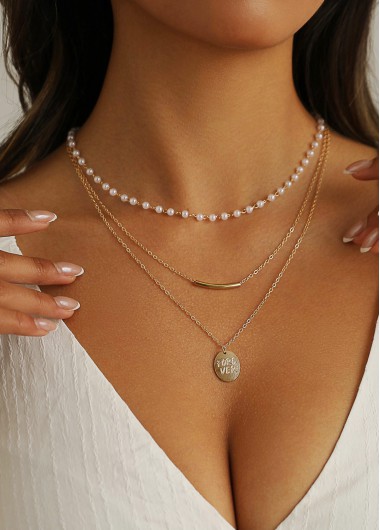women clothes image of Golden Color Round Alloy Detail Necklace