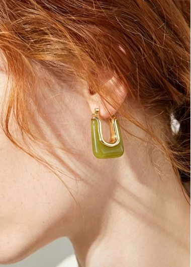 women clothes image of Light Green Rectangle Design Polyresin Earrings