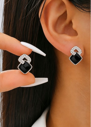 women clothes image of Black Square Alloy Detail Ear Studs