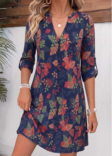 women clothes image of Multi Color Leaf Print Short Tummy Coverage Dress