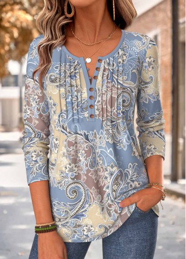 women clothes image of Multi Color Tribal Print Tuck Stitch T Shirt