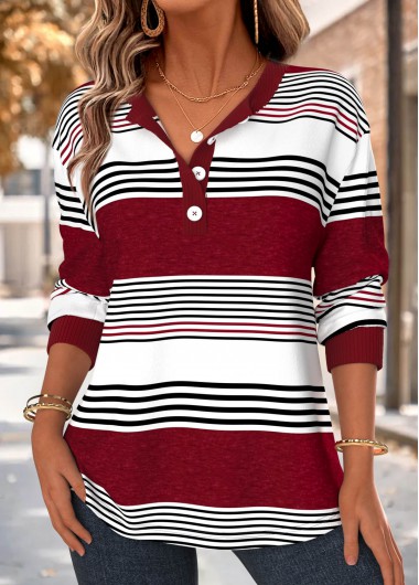 women clothes image of Multi Color Striped Tummy Coverage Long Sleeve Sweatshirt