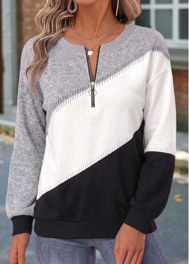 women clothes image of Black Geometric Print Tummy Coverage Long Sleeve Sweatshirt