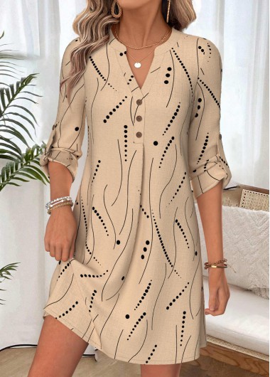 women clothes image of Light Camel Geometric Print Short Tummy Coverage Dress