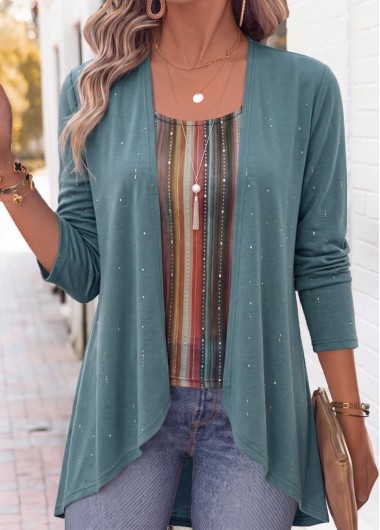 women clothes image of Green Geometric Print Short Sleeve Fake Two Piece Twinset