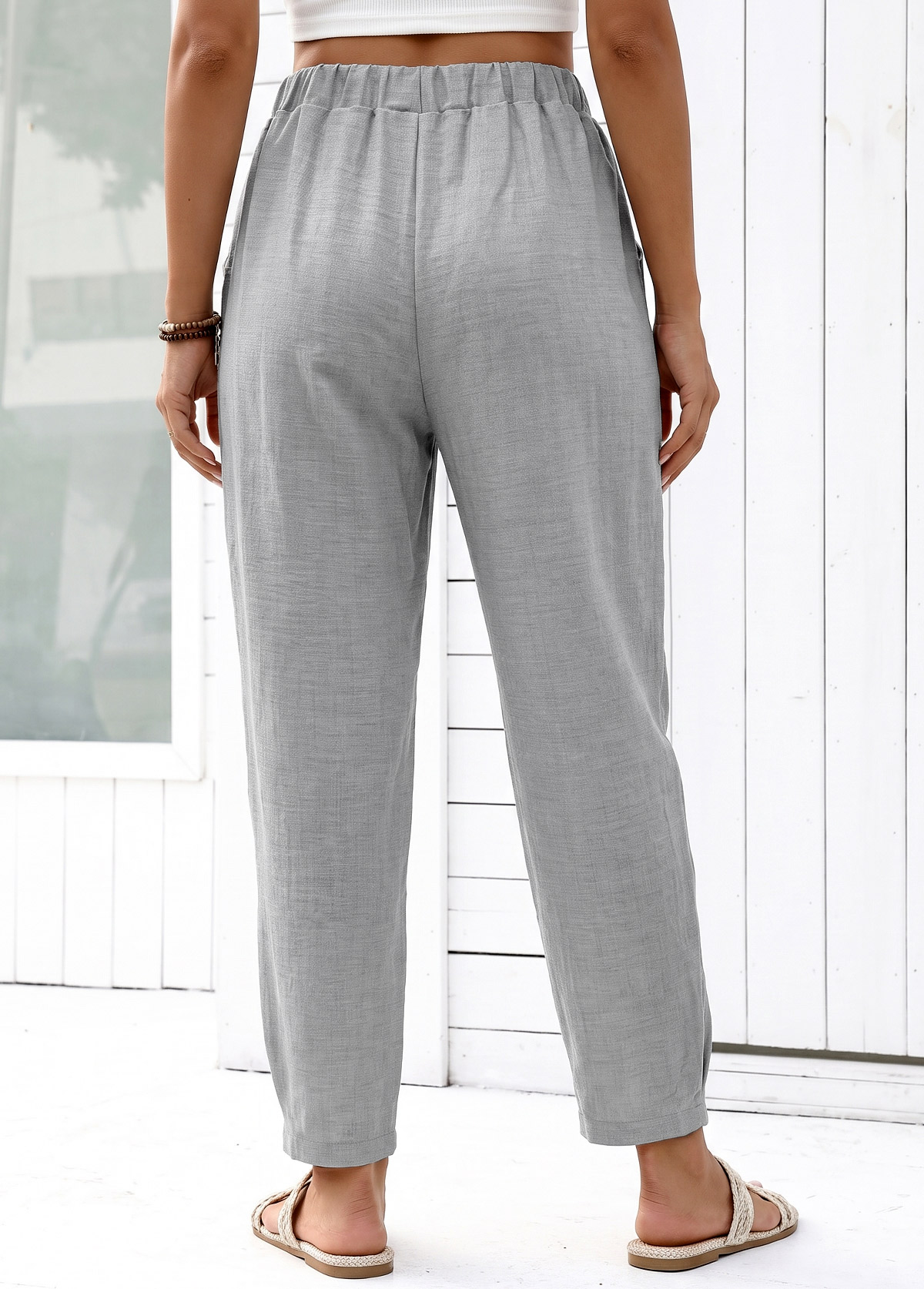 Grey Straight Leg Elastic Waist High Waisted Pants | picture 