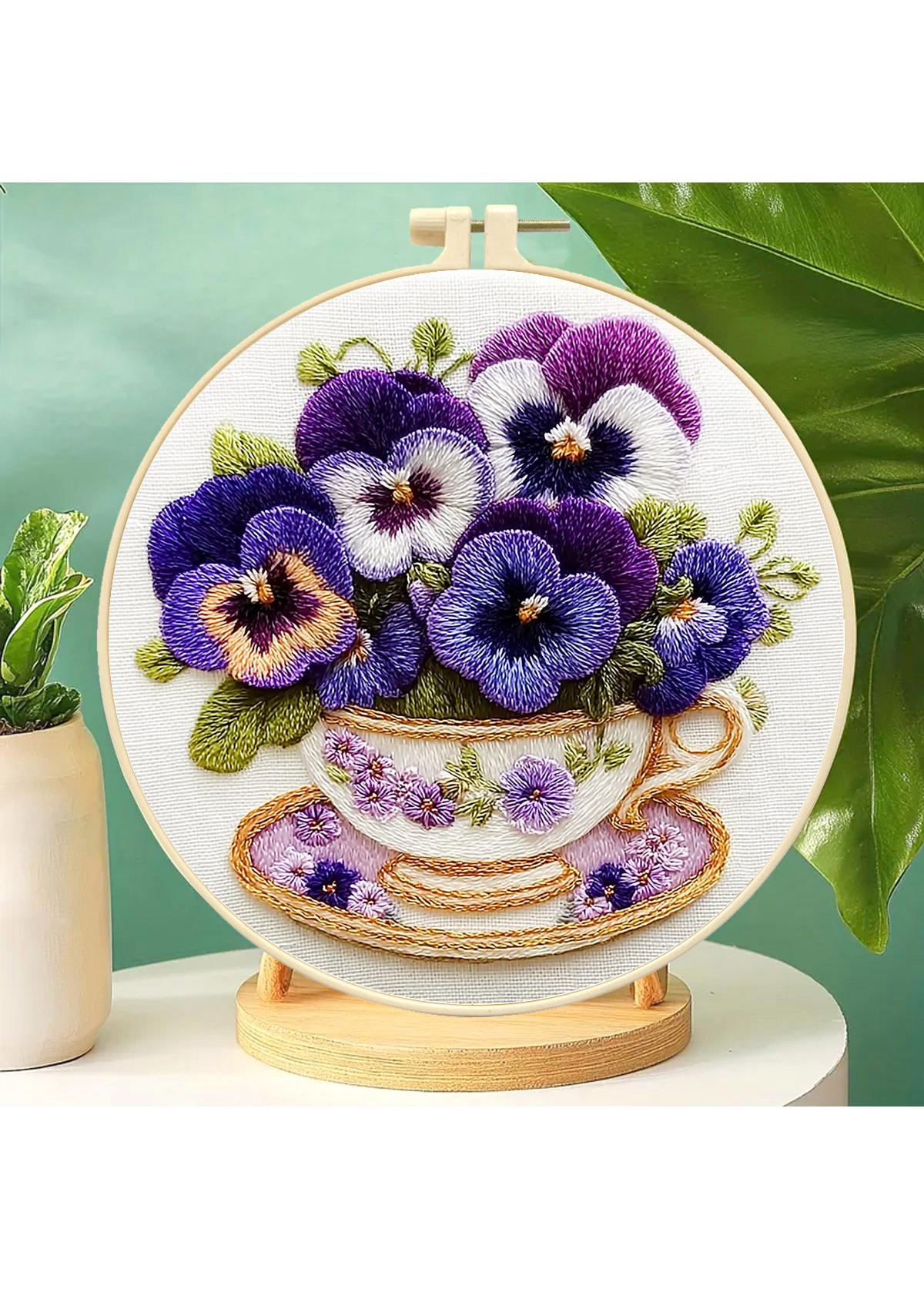 Velvet Pansy Blossoms Embroidery Kit Beginner Friendly | picture 