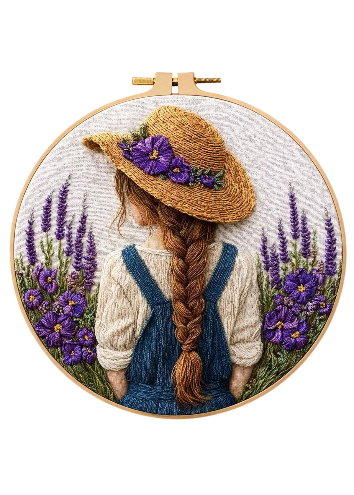 Braided Girl in Lavender Embroidery Kit Beginner Friendly | picture 
