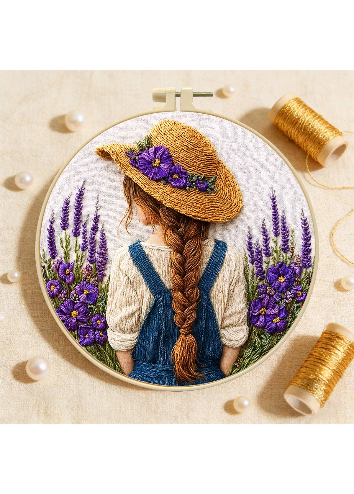 Braided Girl in Lavender Embroidery Kit Beginner Friendly | picture 