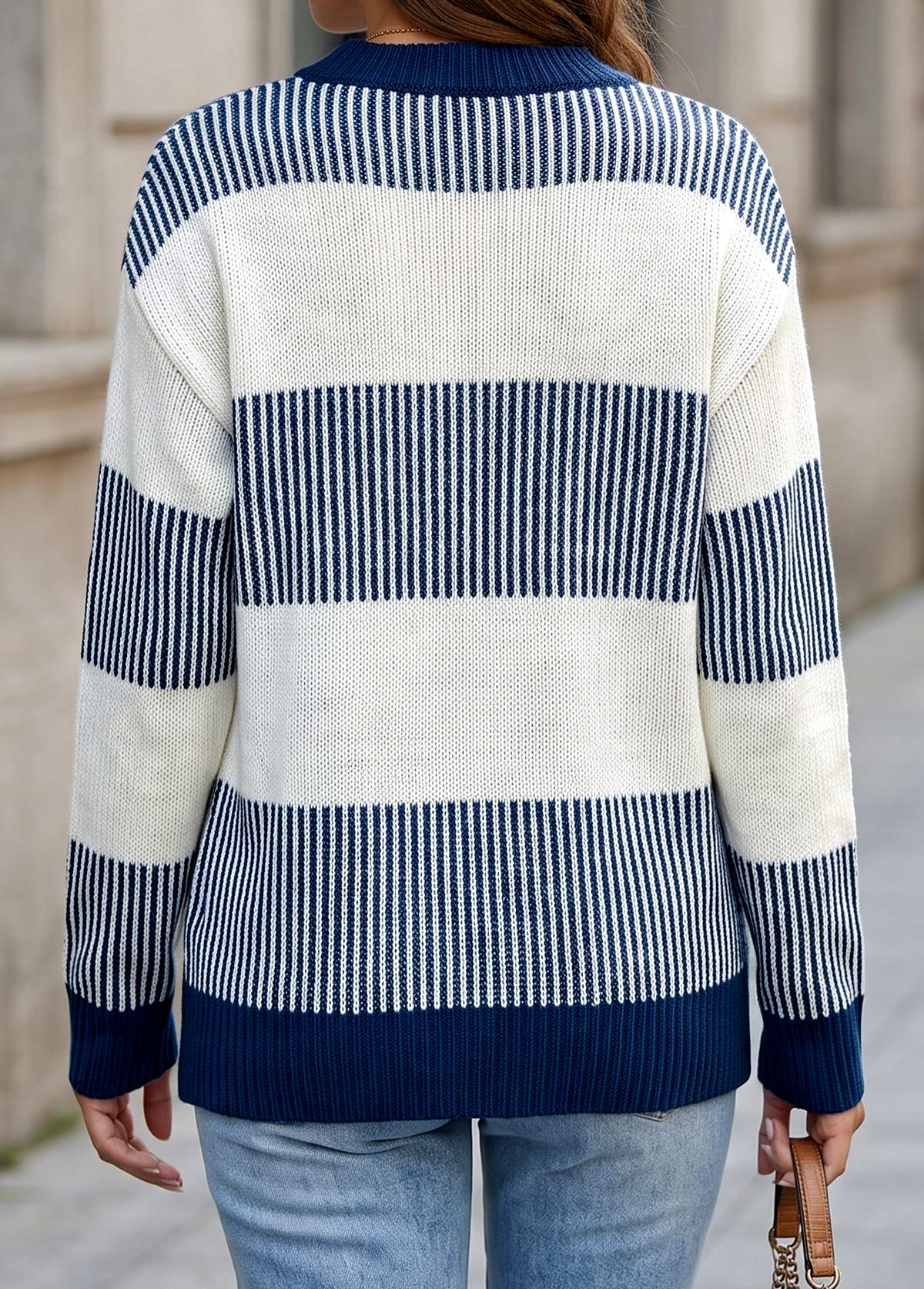 Blue Tummy Coverage Long Sleeve Round Neck Sweater 2